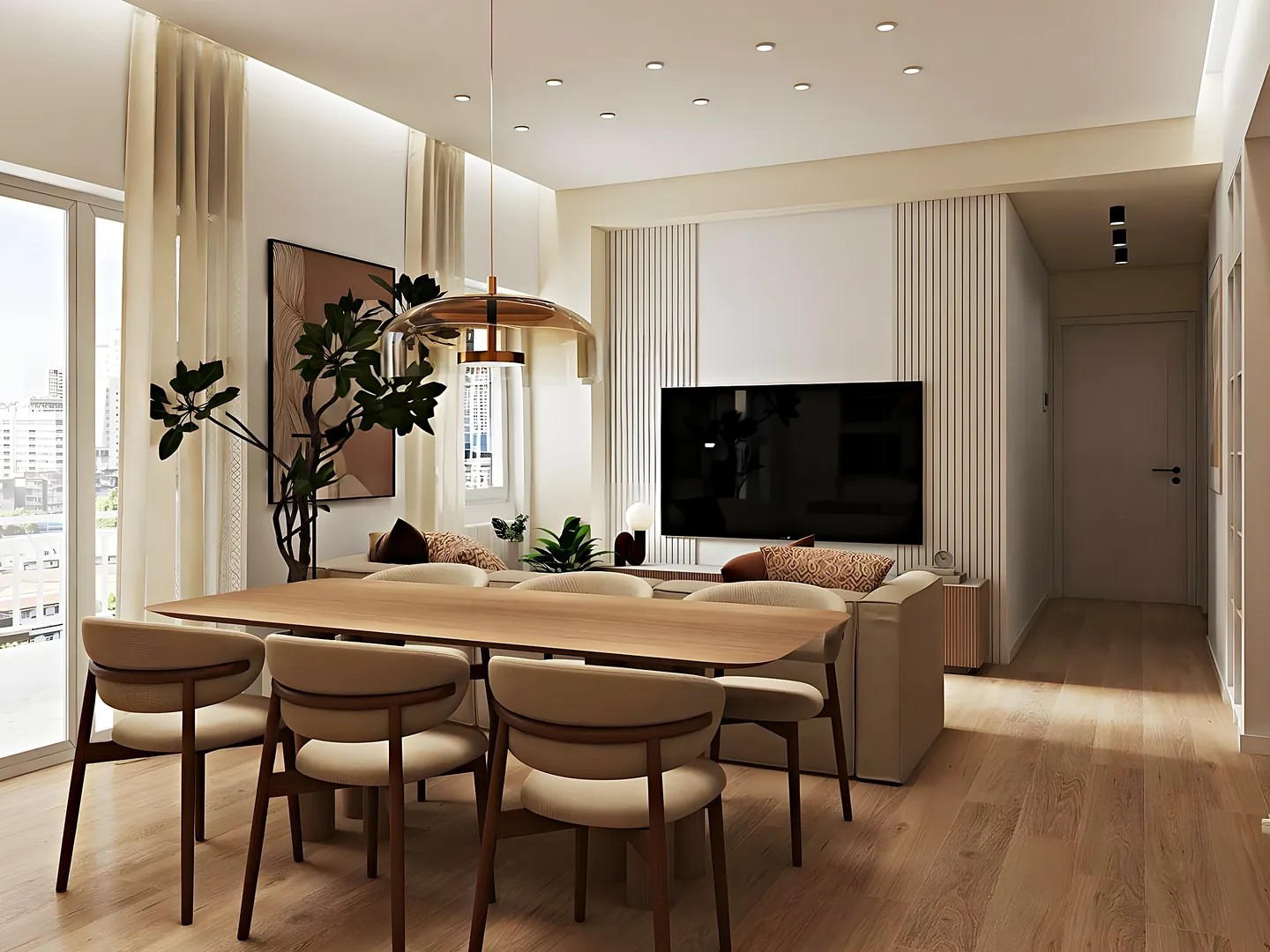 Salón luminoso de un piso reformado por completo, referencia de cuánto cuesta reformar un piso